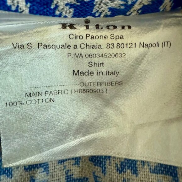 Kiton Luxury Blue Houndstooth Pattern Cotton Dress/Sport Shirt Sz Large, RT $800 - Picture 4 of 13